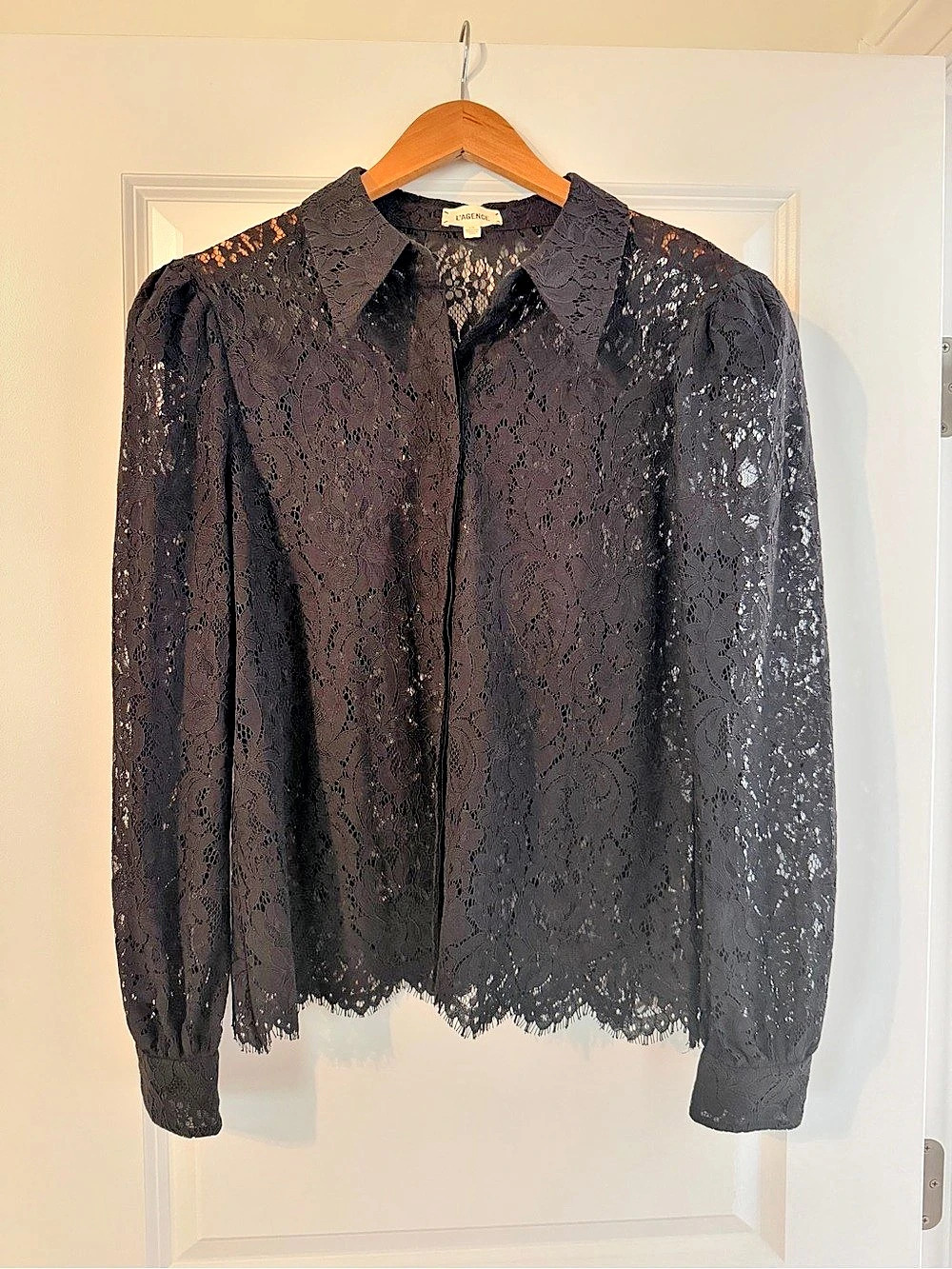 L’Agence Anita Lace Button Up Blouse Black Large